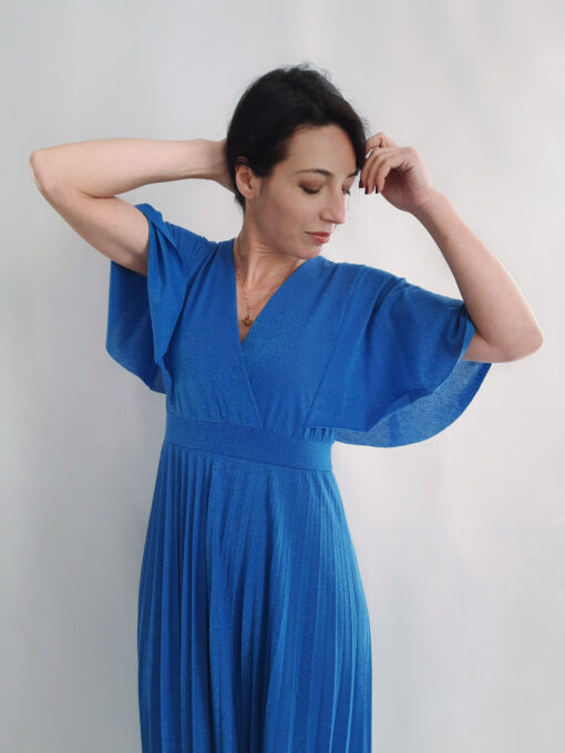 abito lungo elegante Kaos blu cobalto lurex plissè