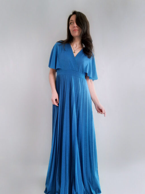 abito lungo elegante Kaos blu cobalto plissè